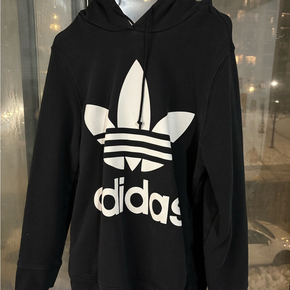 Adidas Black Hoodie with Bold White Trefoil